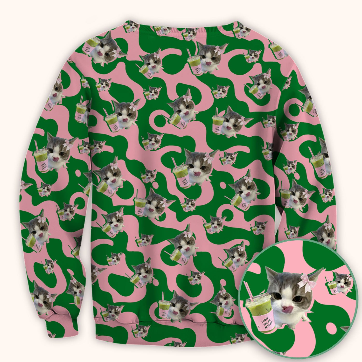 Cute Cat Matcha Nurse Scrub Top, Funny Cat I Love Matcha Medical Shirt,  Breathable Fabrics Nursing Uniform