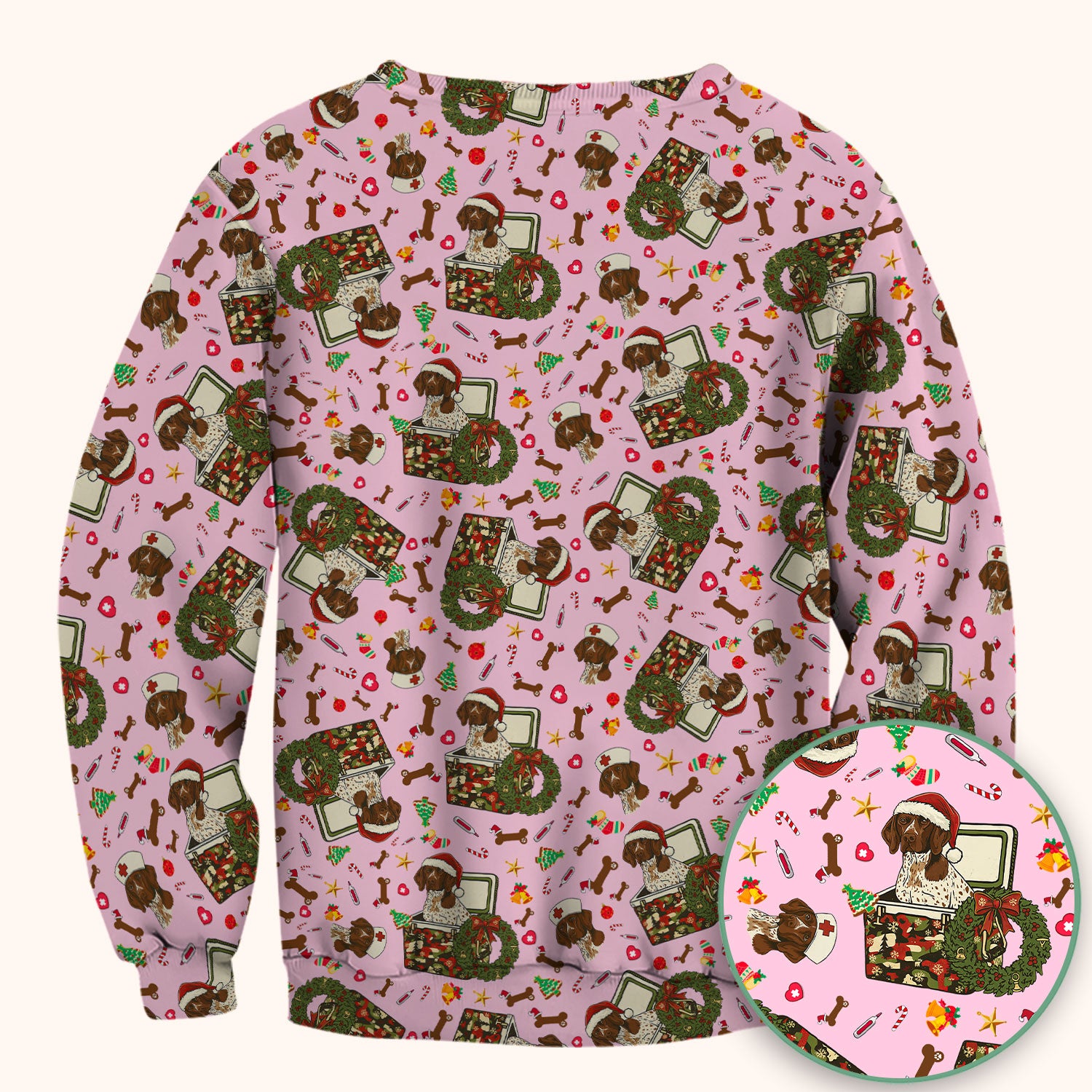 Christmas Dachshund Scrub Top - Cute Sausage Dog Nurse Shirt - Funny Holiday Medical Uniform for Women RN LPN CNA Gift