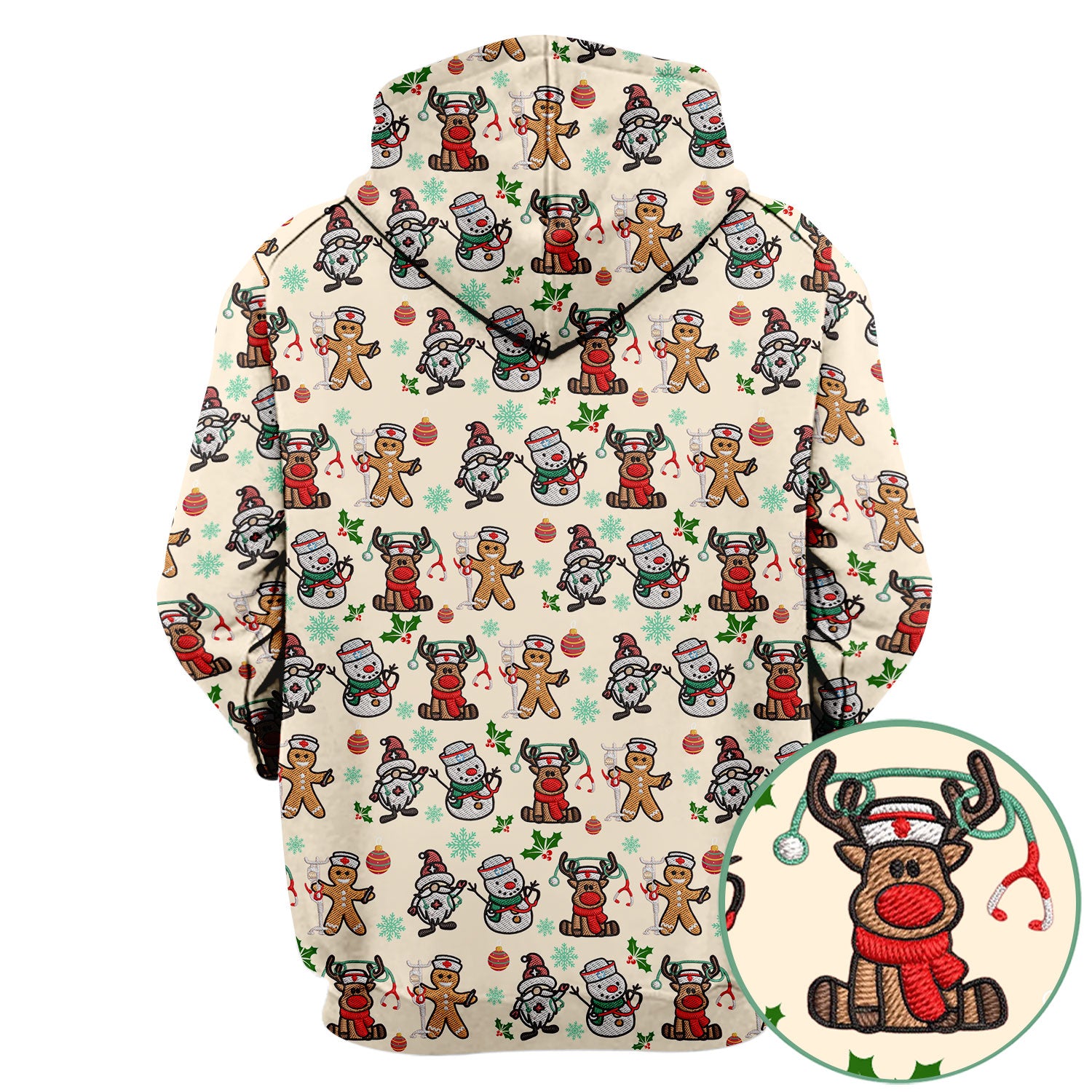 Christmas Gingerbread Scrubs for Women - Comfortable Scrubs for Nurses - Reindeer Santa Med Shirt - Breathable Fabrics Nursing Uniform