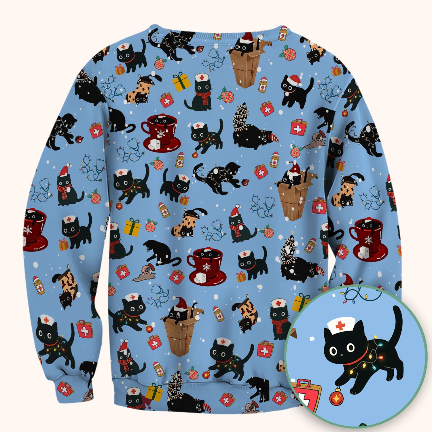 Christmas Cat Scrub Top for Nurse - Funny Black Cats Shirt - Cute Holiday Medical Uniform for Women