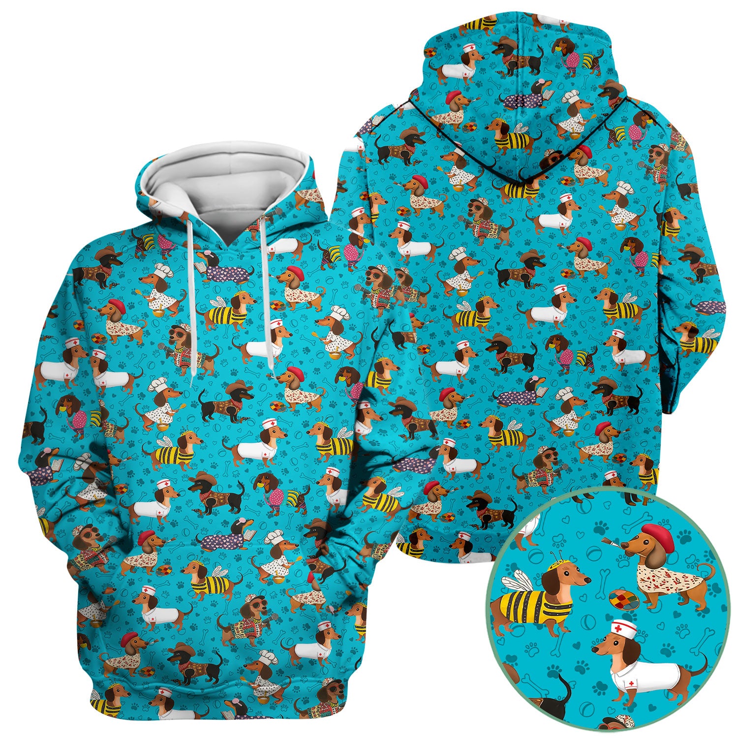 Funny Wiener Dog Nurse Scrub Top - Dachshund in Bee, Chef, Nurse Costumes - Cute Sausage Dog Medical Shirt for Women RN CNA LPN