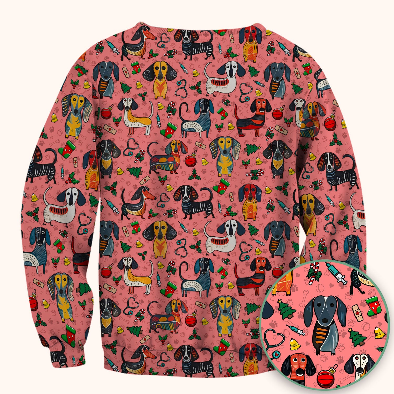 Dachshund Christmas Scrub Top - Cute Wiener Dog Nurse Uniform for Women - Holiday Medical Shirt