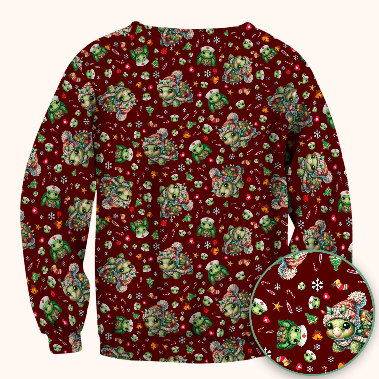 Christmas Turtle Scrub Top - Cute Funny Nurse Shirt - Holiday Medical Uniform for Women RN LPN CNA Gift Idea
