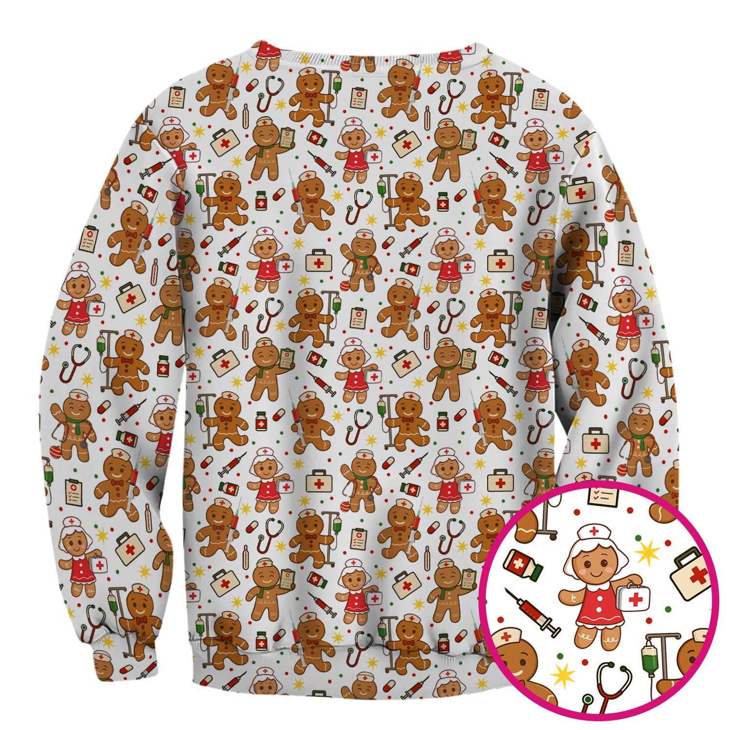 Gingerbread Christmas Nurse Scrub Top - Cute Holiday Cookie Pattern Shirt for Women - Funny Festive Nursing Gift for RN LPN CNA