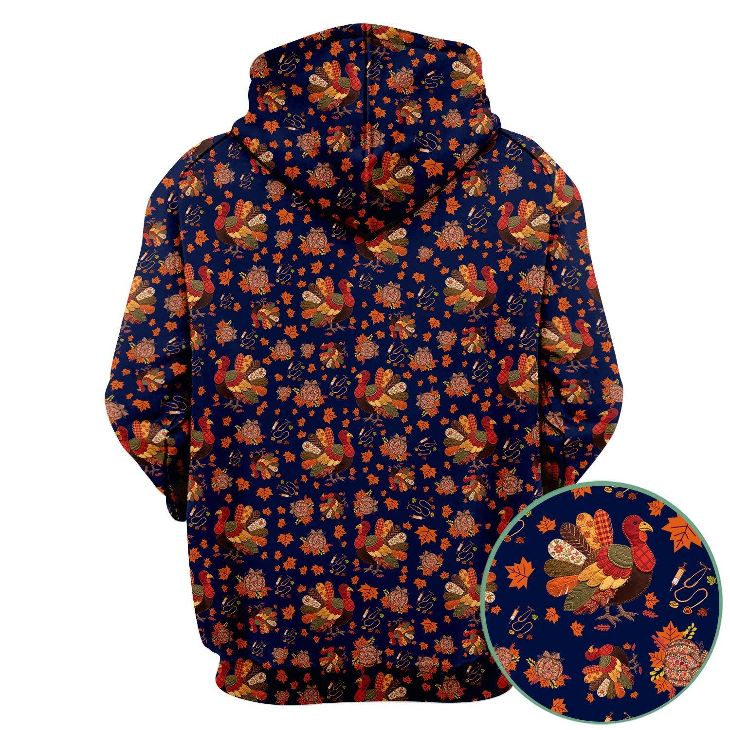 Thanksgiving Turkey Nurse Scrub Top for Women - Fall Leaves Pattern Shirts - Autumn Nursing Uniform Gift for RN LPN CNA