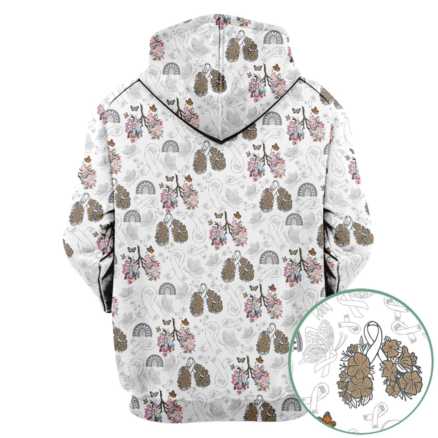 Lung Cancer Awareness Nurse Scrub Top - White Ribbon Butterfly Floral Medical Uniform - Comfortable V-Neck Nursing Shirt Gift