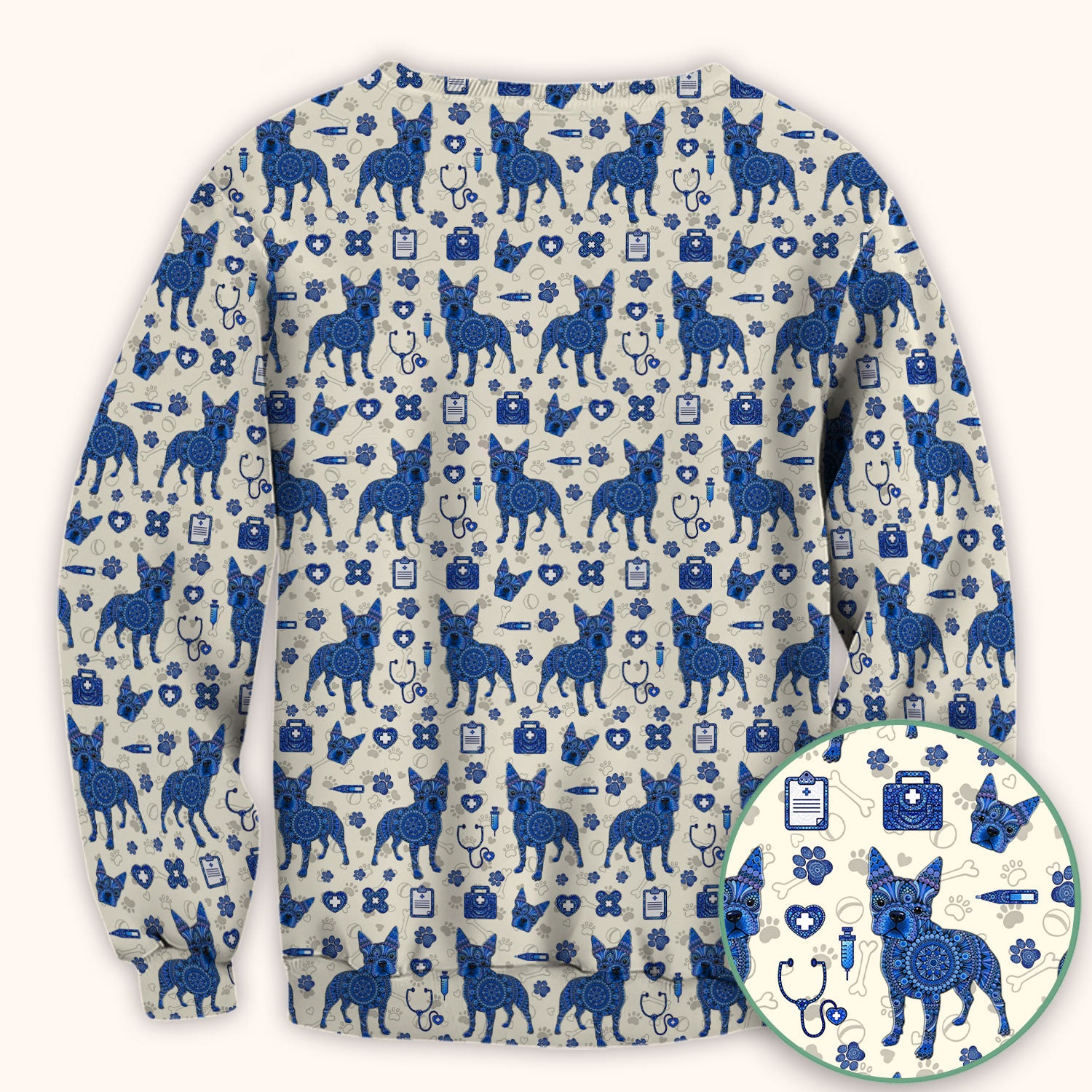 Blue Heeler Australian Cattle Dog Scrub Top, Australia Dot Art Pattern Shirt, Breathable Fabrics Nursing Uniform