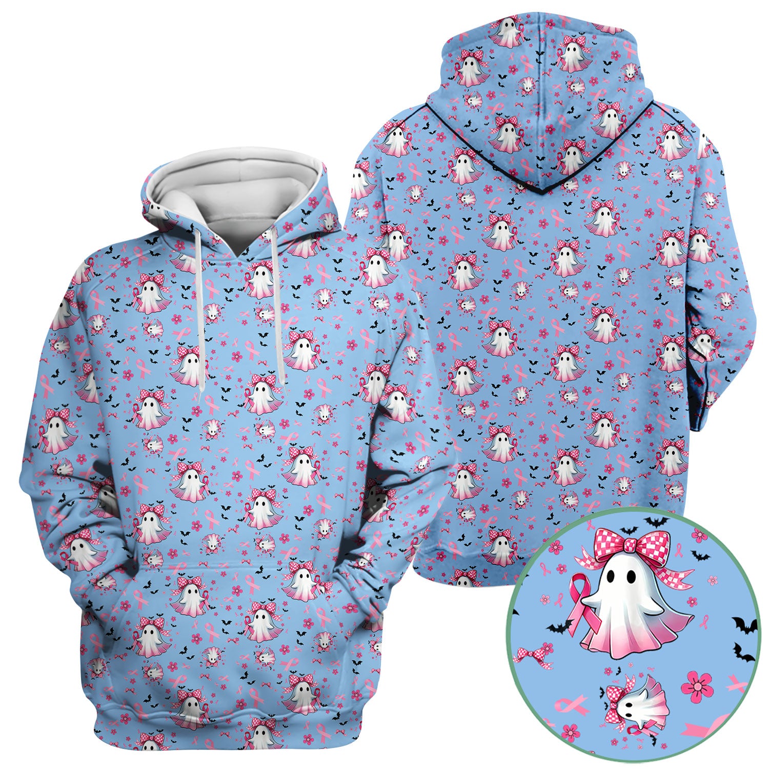 Breast Cancer Awareness Ghost Scrub Top for Women - Pink Ribbon Halloween Nurse Shirt - Cute Spooky Medical Uniform RN LPN CNA Gift