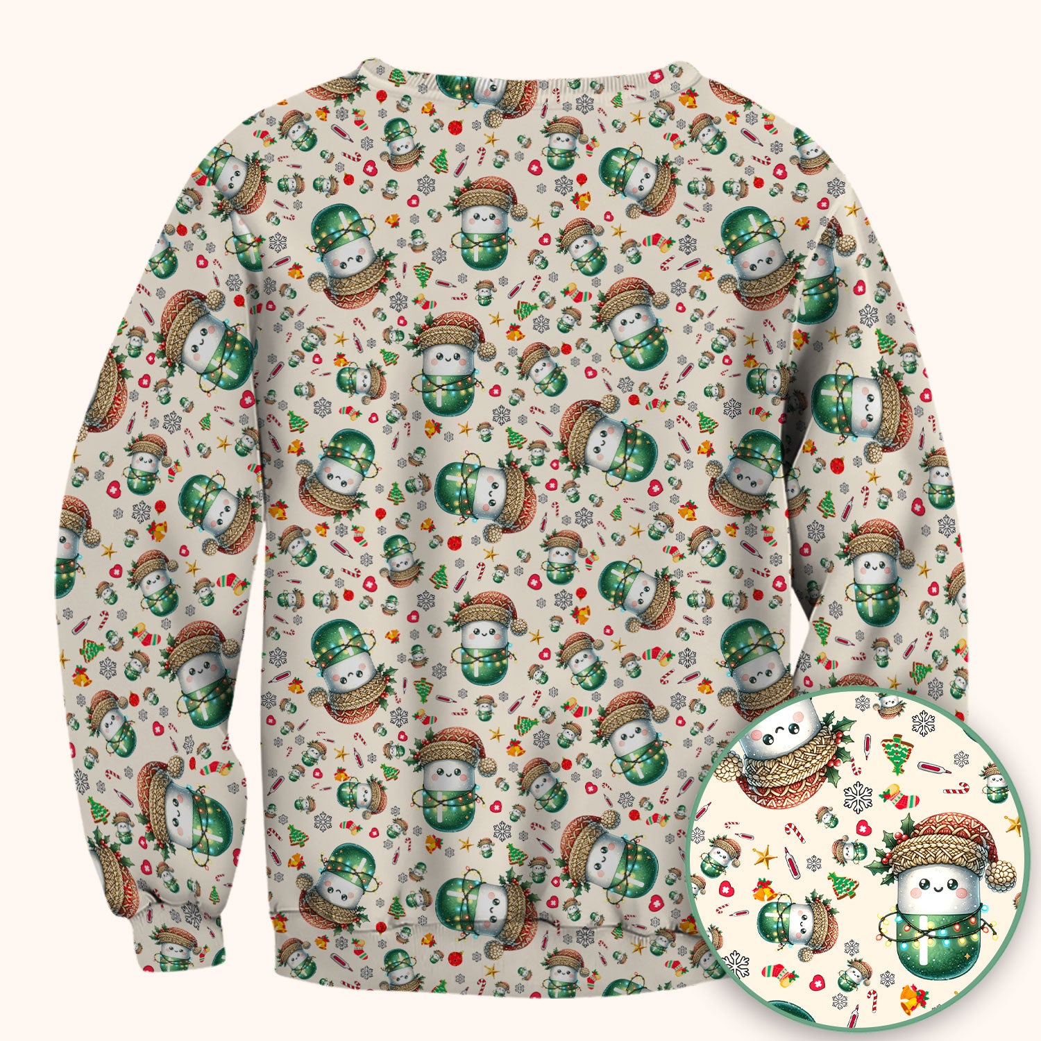Pharmacy Tech Christmas Scrub Top – Cute Green Snowman Print Nurse Outfit – Funny Holiday Medical Uniform for Pharmacists