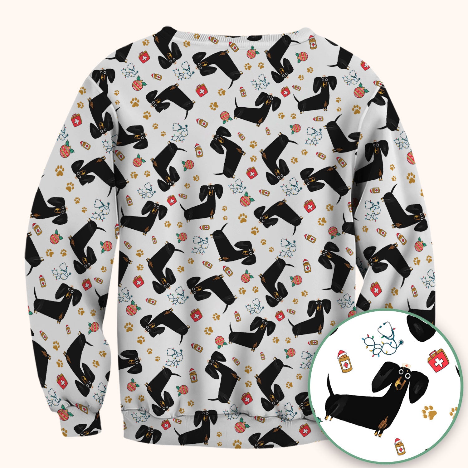 Funny Wiener Dog Scrub Top for Nurses - Cute Black Dachshund Medical Shirt - Dog Lover Nursing Uniform Gift for Women
