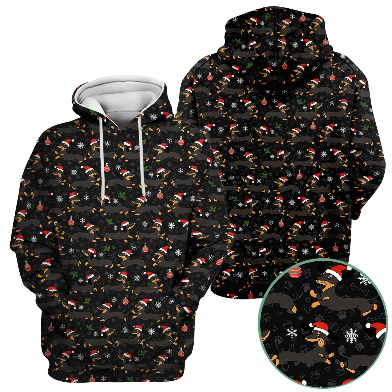 Festive Dachshund Scrub Top for Women - Christmas Sausage Dog Santa Hat Print - Cute Holiday Nurse Medical Uniform RN LPN CNA