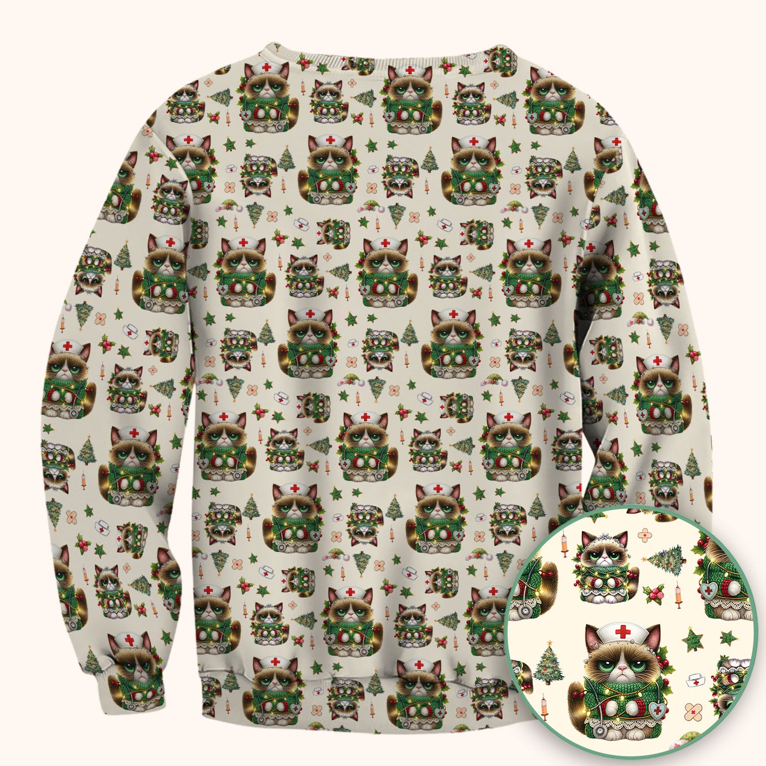 Christmas Nurse Scrub Top - Funny Cat Nursing Shirt - Cute Holiday Medical Uniform for Women RN LPN CNA