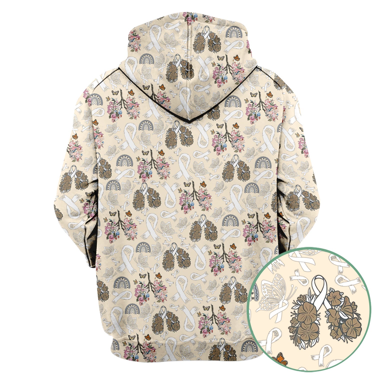 Lung Cancer Awareness Scrub Top for Women - White Ribbon Butterfly Floral Medical Uniform - Comfortable Scrubs for Nurses