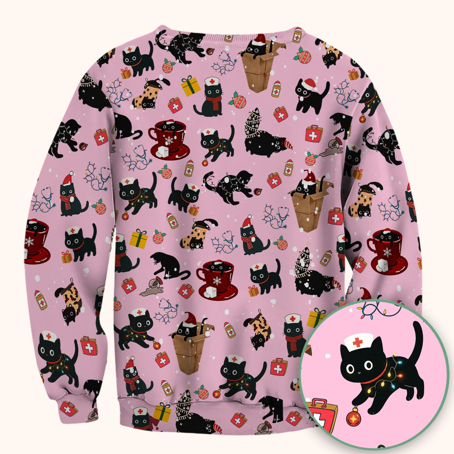 Christmas Cat Scrub Top for Nurse - Funny Black Cats Shirt - Cute Holiday Medical Uniform for Women
