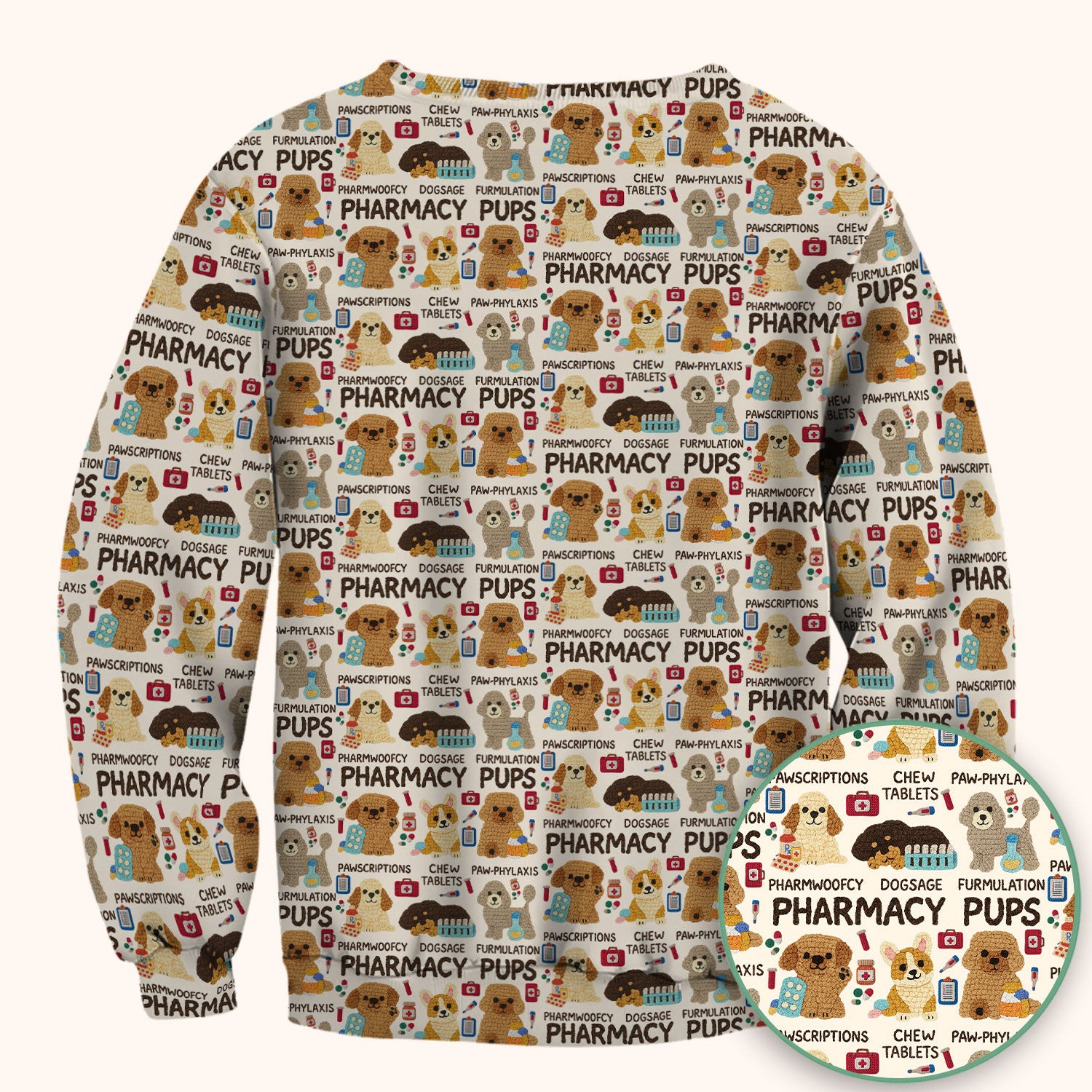 Pharmacy Pups Scrub Top for Women - Cute Dog Pattern Medical Shirt for Pharmacists & Vet Techs - Fun Blue Pharmacy Nurse Uniform