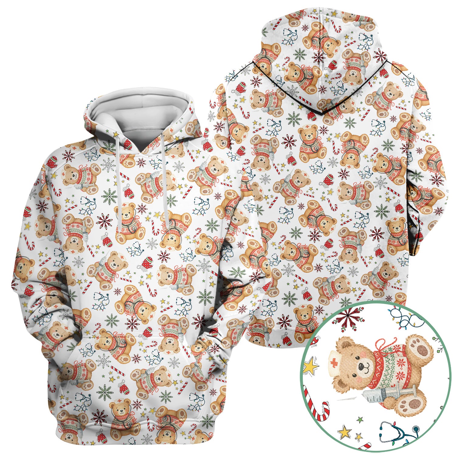 Holiday Teddy Bear Christmas Nurse Scrub - Cute Festive Medical Shirt for Women - Nursing Uniform Gift RN LPN CNA