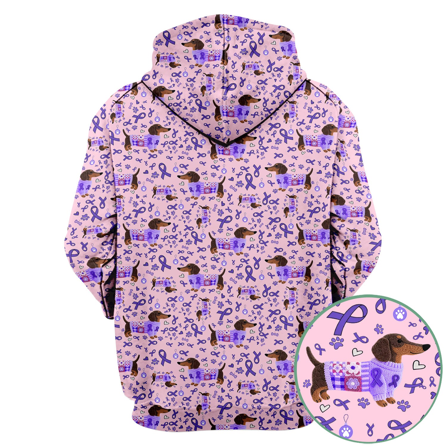 Purple Ribbon Dachshund Scrub Top for Nurses - Cute Awareness Dog Paw Prints - Support Lupus Cancer Med Uniform Gift for Women