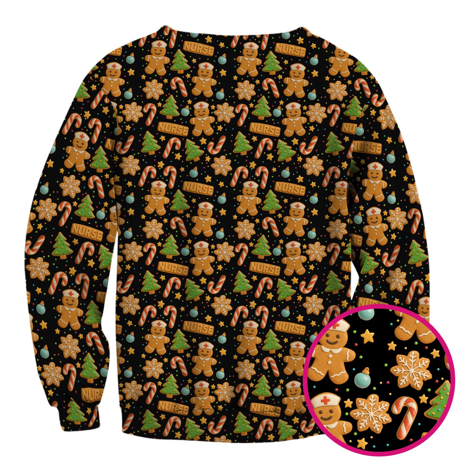 Gingerbread Scrubs Christmas Edition - Cute Cookie Pattern Medical Scrub Top for Women - Holiday Christmas Scrubs with Fun Festive Print