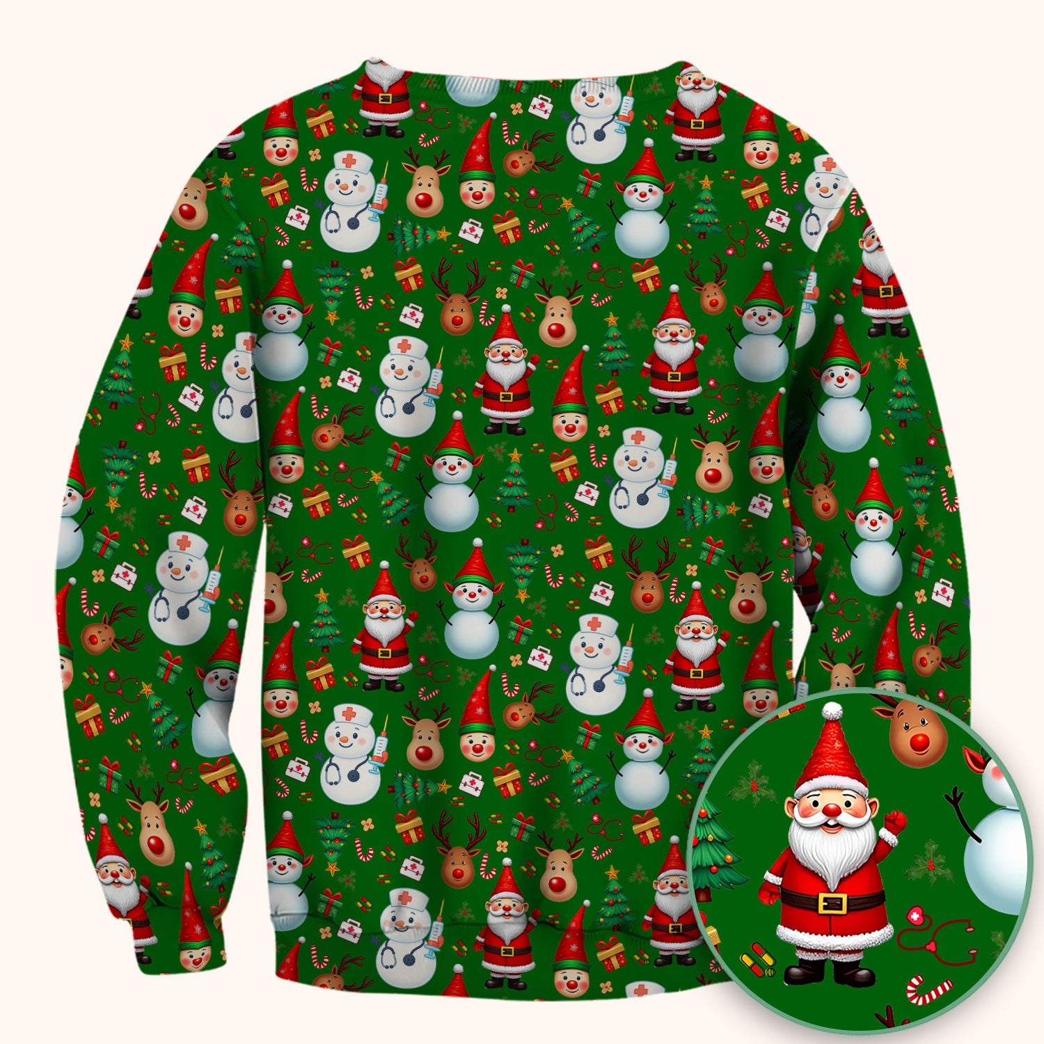 Christmas Scrub Top for Nurses - Cute Snowman Reindeer Santa Pattern - Holiday Medical Uniform RN CNA LPN Gift