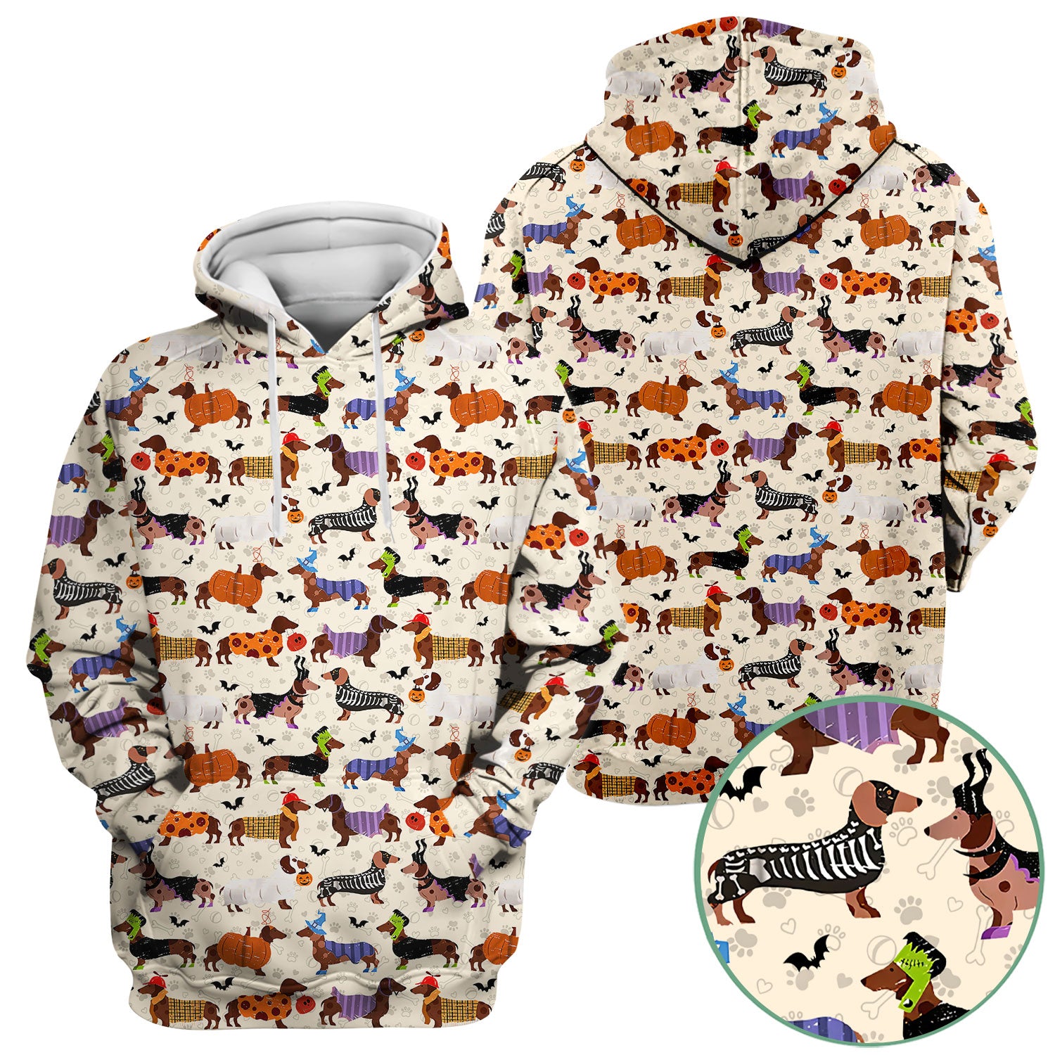 Halloween Dachshund Scrub Top for Women - Funny Pumpkin Skeleton Nursing Uniform RN LPN CNA Gift - Cute Sausage Dog Print Medical Shirt