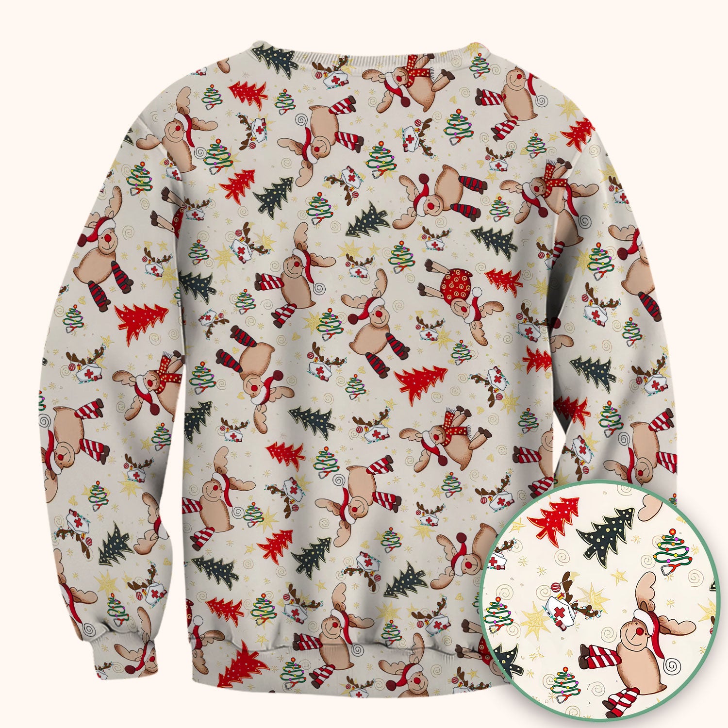 Cute Reindeer Christmas Nurse Scrub Top - Festive Holiday Medical Shirt - Comfortable Scrubs for Women RN CNA LPN