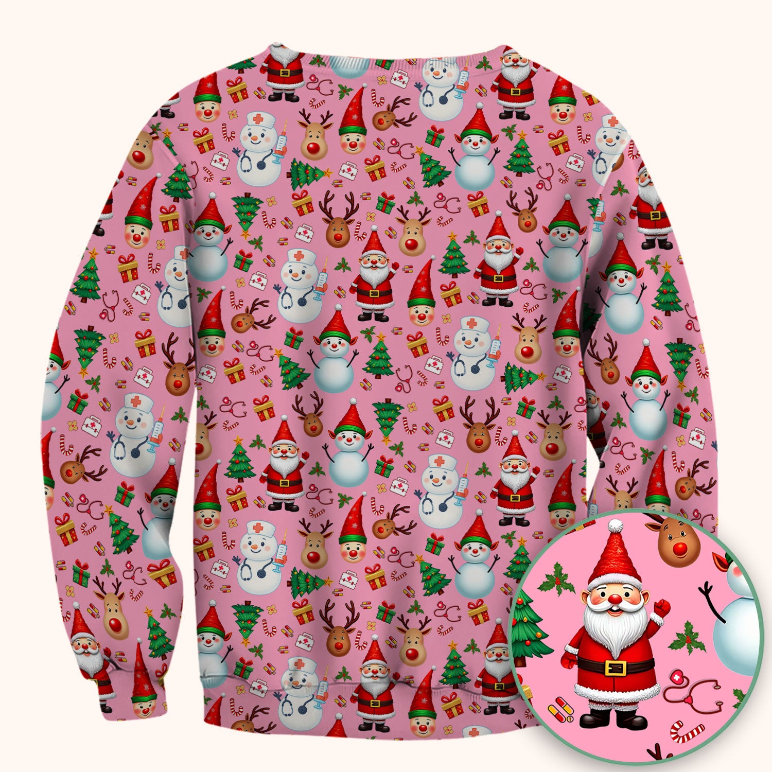 Christmas Nurse Scrub Top - Cute Snowman Santa Reindeer Pattern Medical Shirt - Festive Holiday Scrubs for Women RN CNA LPN