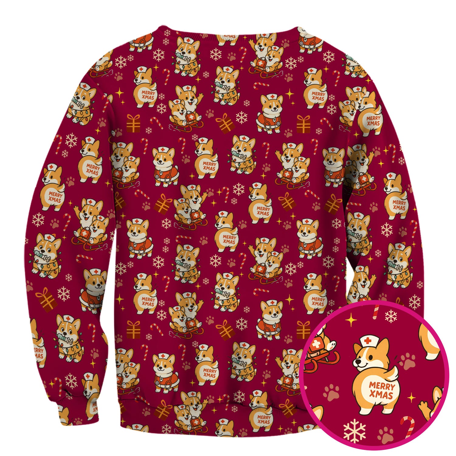 Cute Corgi Dog Scrubs for Christmas - Festive Puppy Pattern Medical Scrub Top - Holiday Christmas Scrubs with Charming Corgi Print