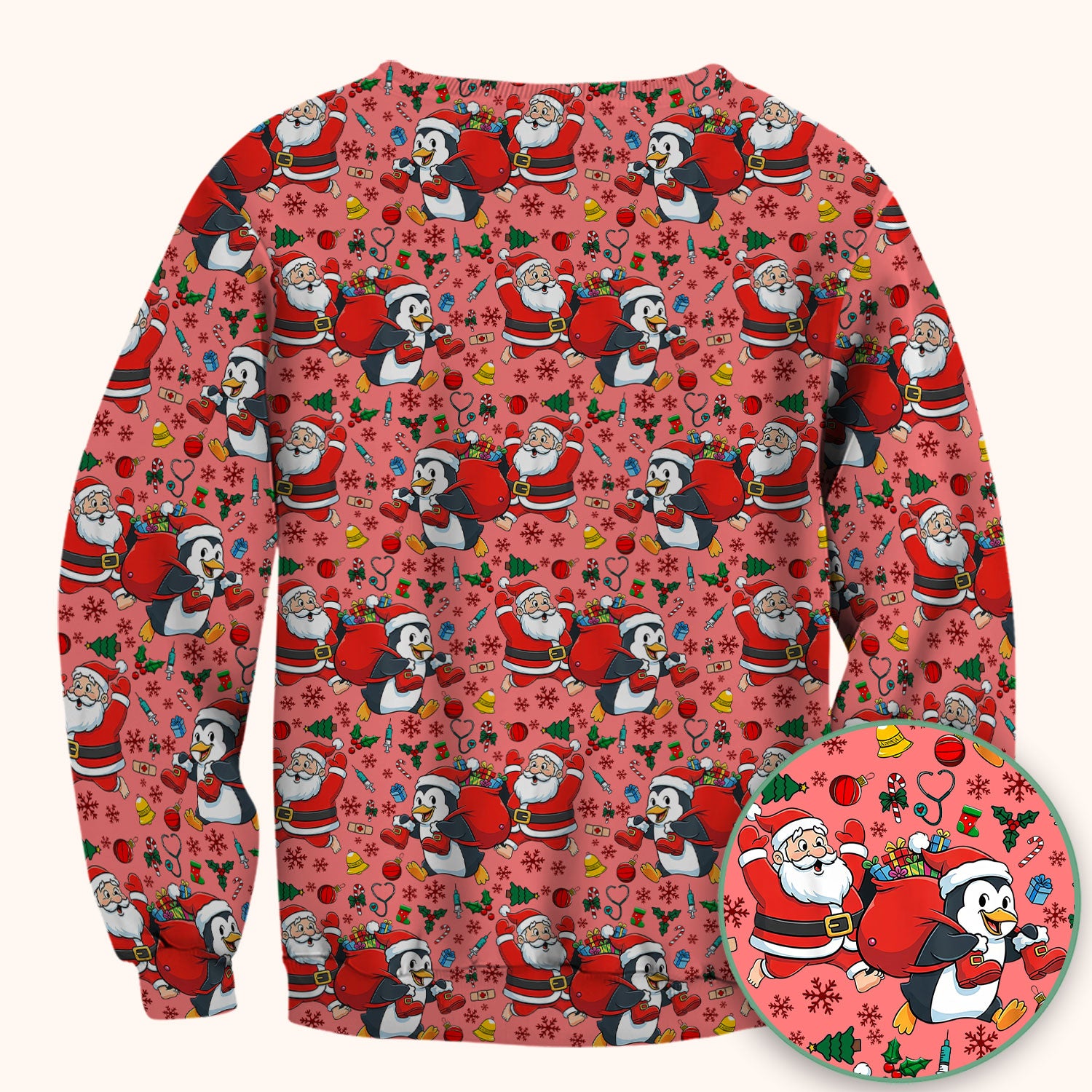 Funny Penguin Christmas Scrub Top - Santa Holiday Nurse Uniform for Women - Medical Gift for RN CNA LPN