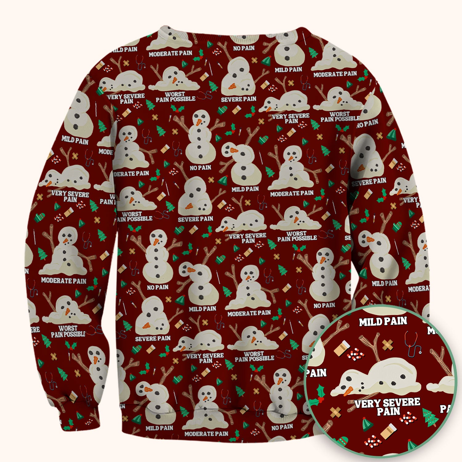 Funny Snowman Pain Scale Scrub Top for Nurse - Christmas Medical Shirt for Women RN LPN CNA - Cute Winter Nursing Uniform