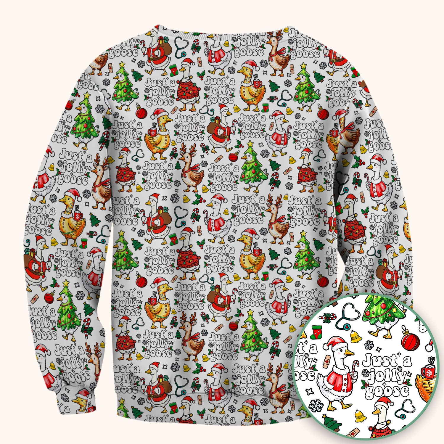 Just a Jolly Goose Funny Christmas Scrub Top - Holiday Medical Uniform for Nurse - Santa Goose Shirt Gift for Women
