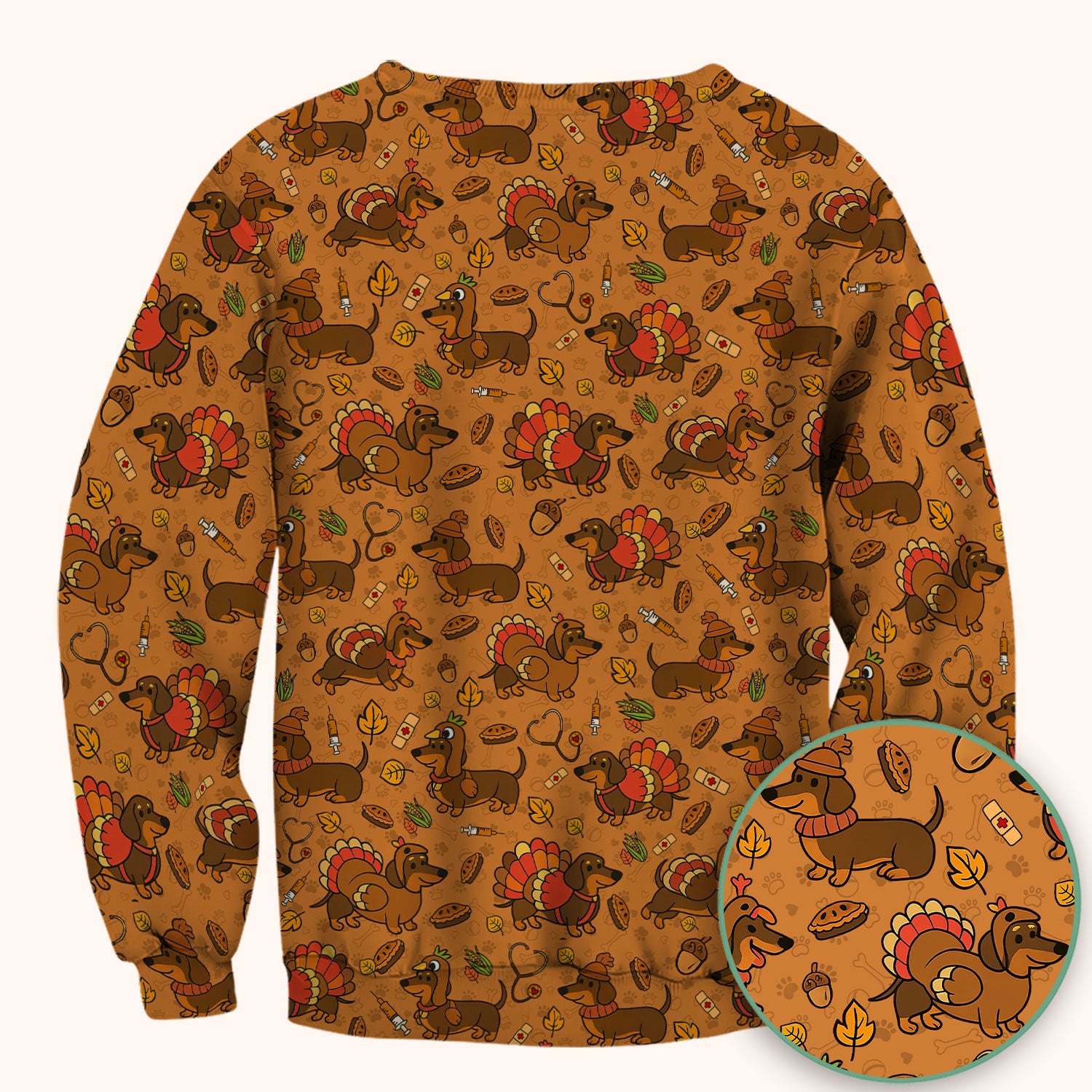Thanksgiving Dachshund Scrubs Top - Cute Dog Turkey Medical Uniform Shirt for Nurses - Funny Holiday Gift