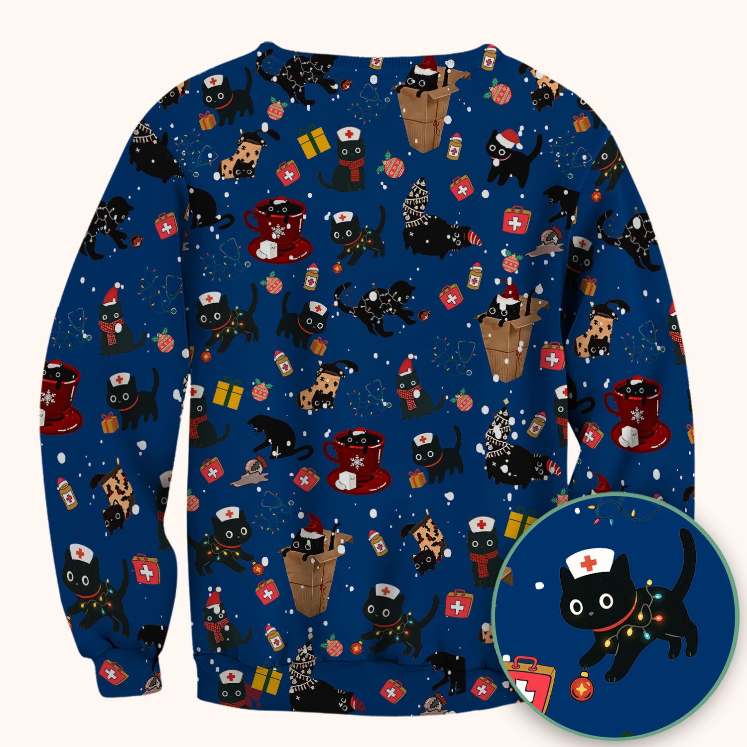 Funny Cat Scrub for Women - Christmas Black Cats Comfortable Scrubs for Nurses - Breathable Fabrics Nursing Uniform