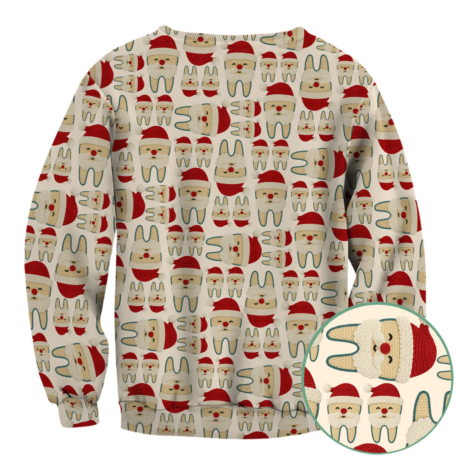 Christmas Tooth Scrub Top - Cute Santa Tooth Pattern for Dentists & Hygienists - Crochet Style Holiday Medical Uniform for Women