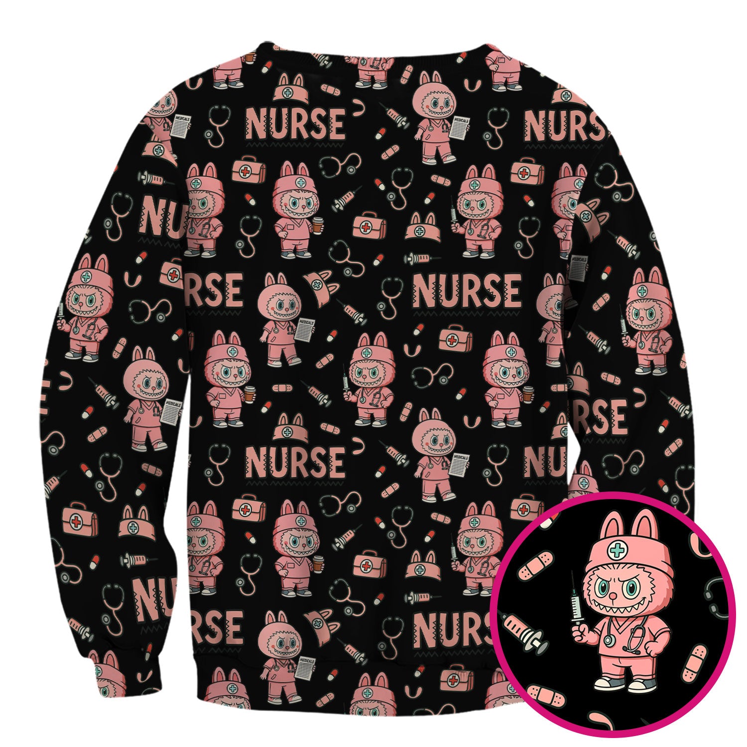 Bunny Cartoon Nurse Scrub Shirt  Cute Medical Top for Women CNA RN Doctor - Fun Scrubs Gift Idea for Nurses, Students, Holiday Season