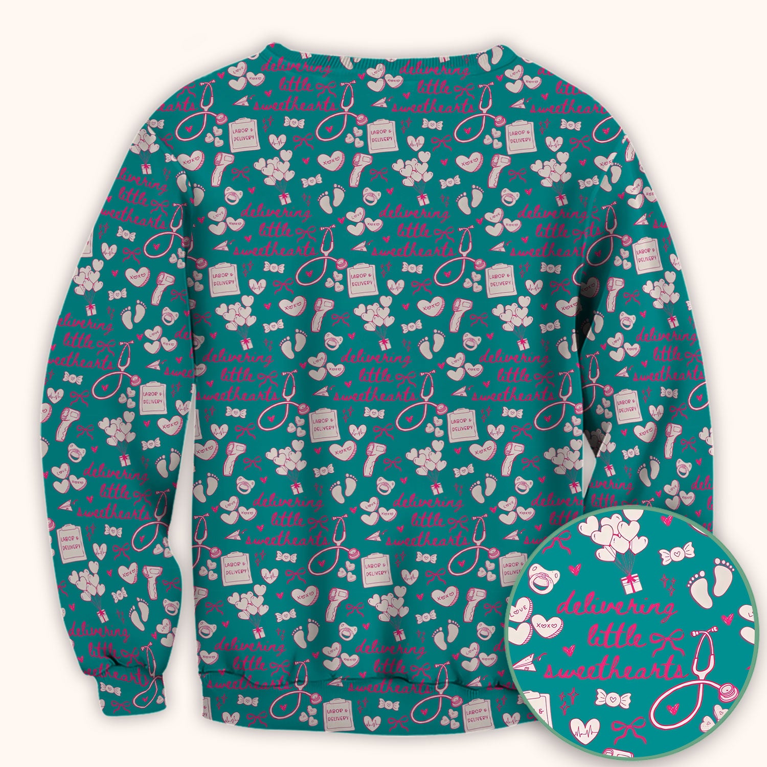 Valentine Labor And Delivery Scrub Top, XOXO Pattern Scrub Shirt, Breathable Fabrics Nursing Uniform For Women