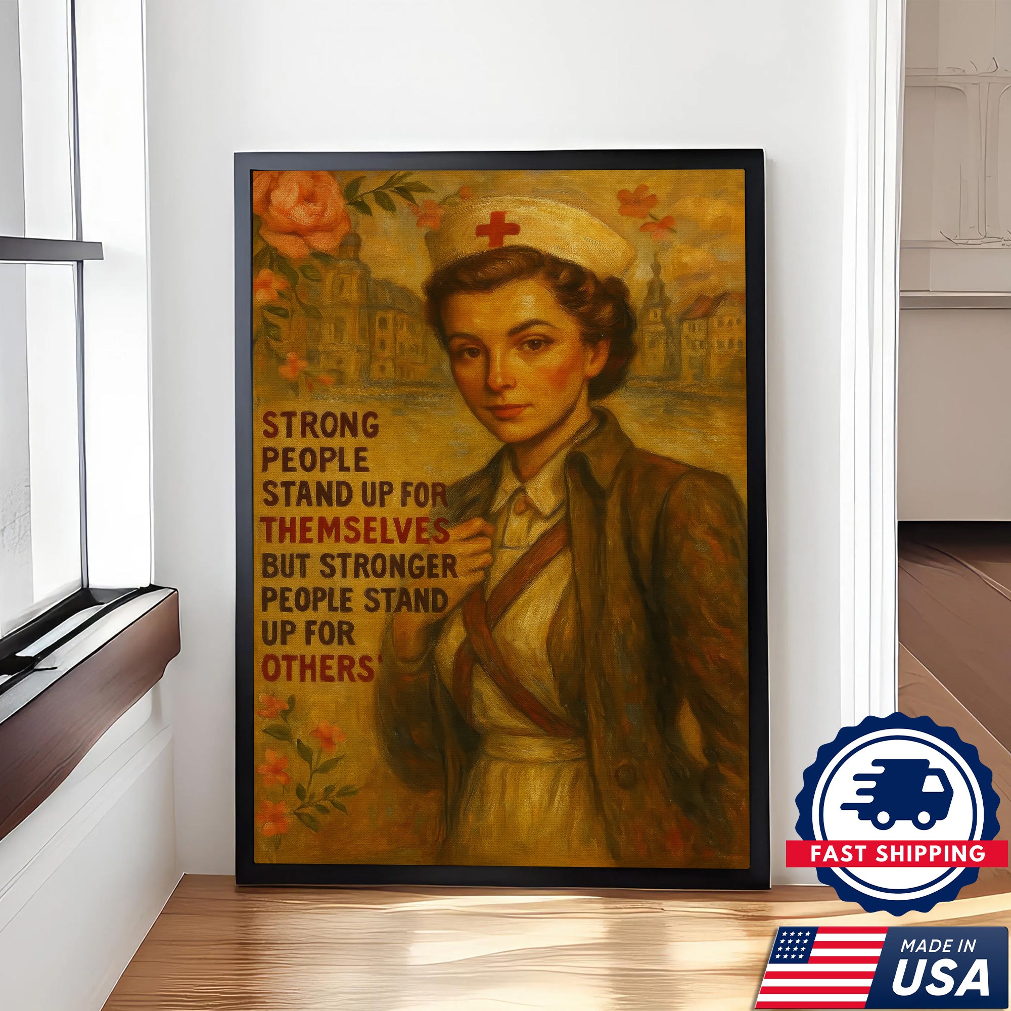 Strong People Stand Up For Others Nurse Canvas, Gift for RN LPN CNA Healthcare Staff