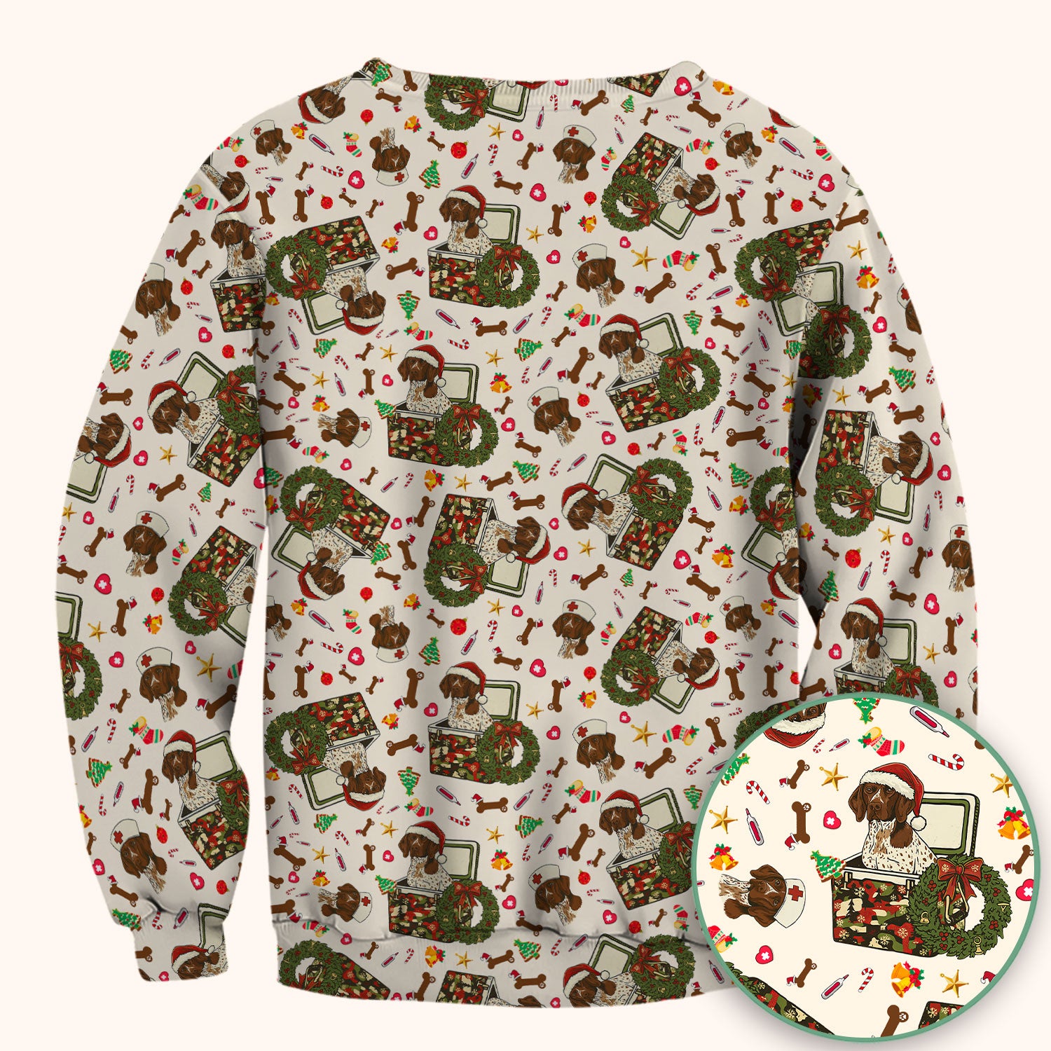 Christmas Dachshund Scrub Top - Cute Sausage Dog Nurse Shirt - Funny Holiday Medical Uniform for Women RN LPN CNA Gift