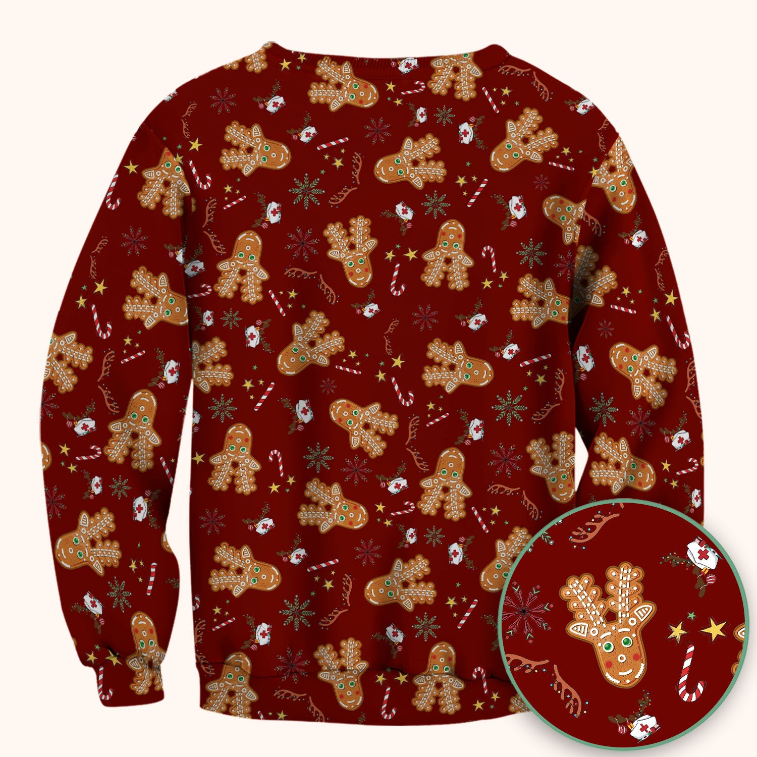 Gingerbread Cookies Reindeer Scrub Top - Funny Christmas Gingerbread Breathable Med Uniform - Comfortable Scrubs for RN CNA LPN