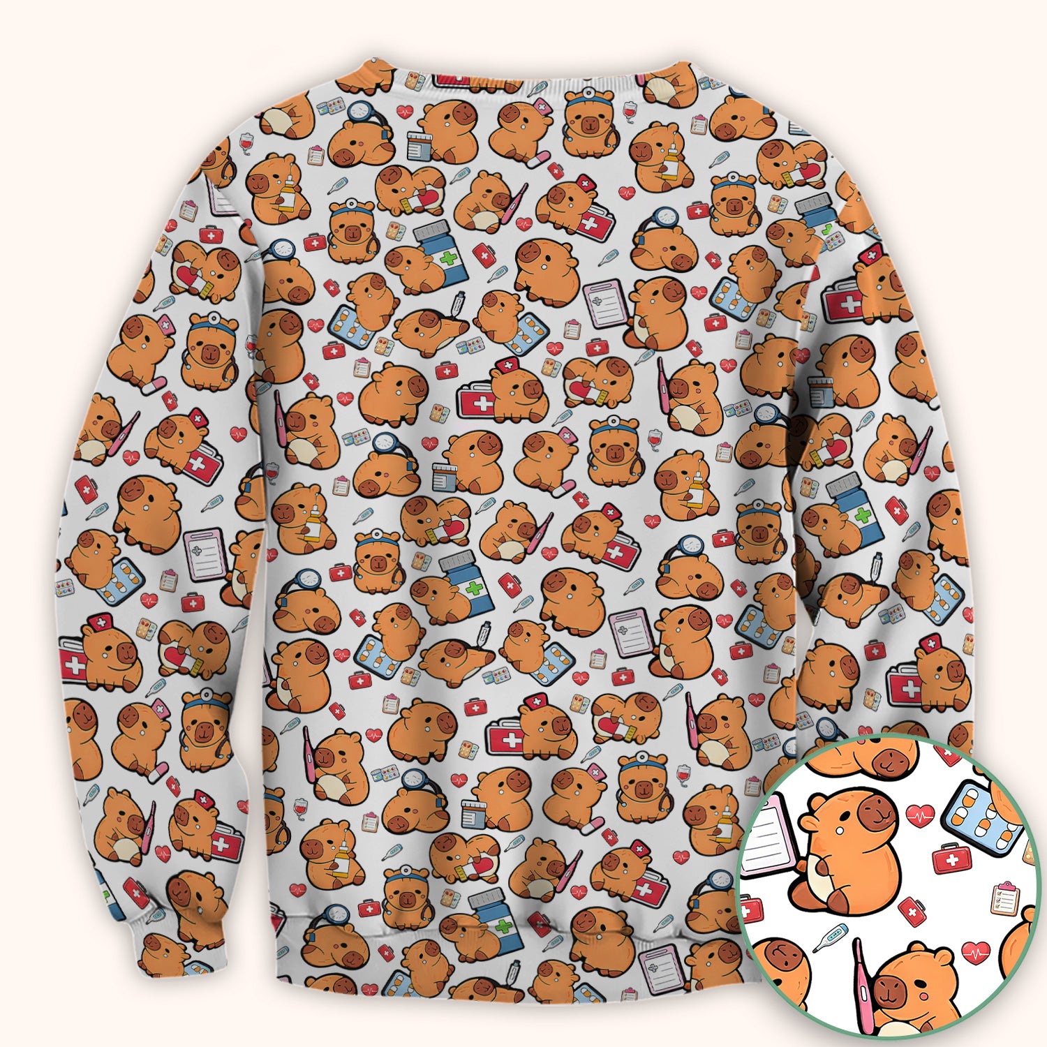 Capybara With Stethoscope And Medical Tools Seamless Scrub Top, Breathable Fabrics Nursing Uniform
