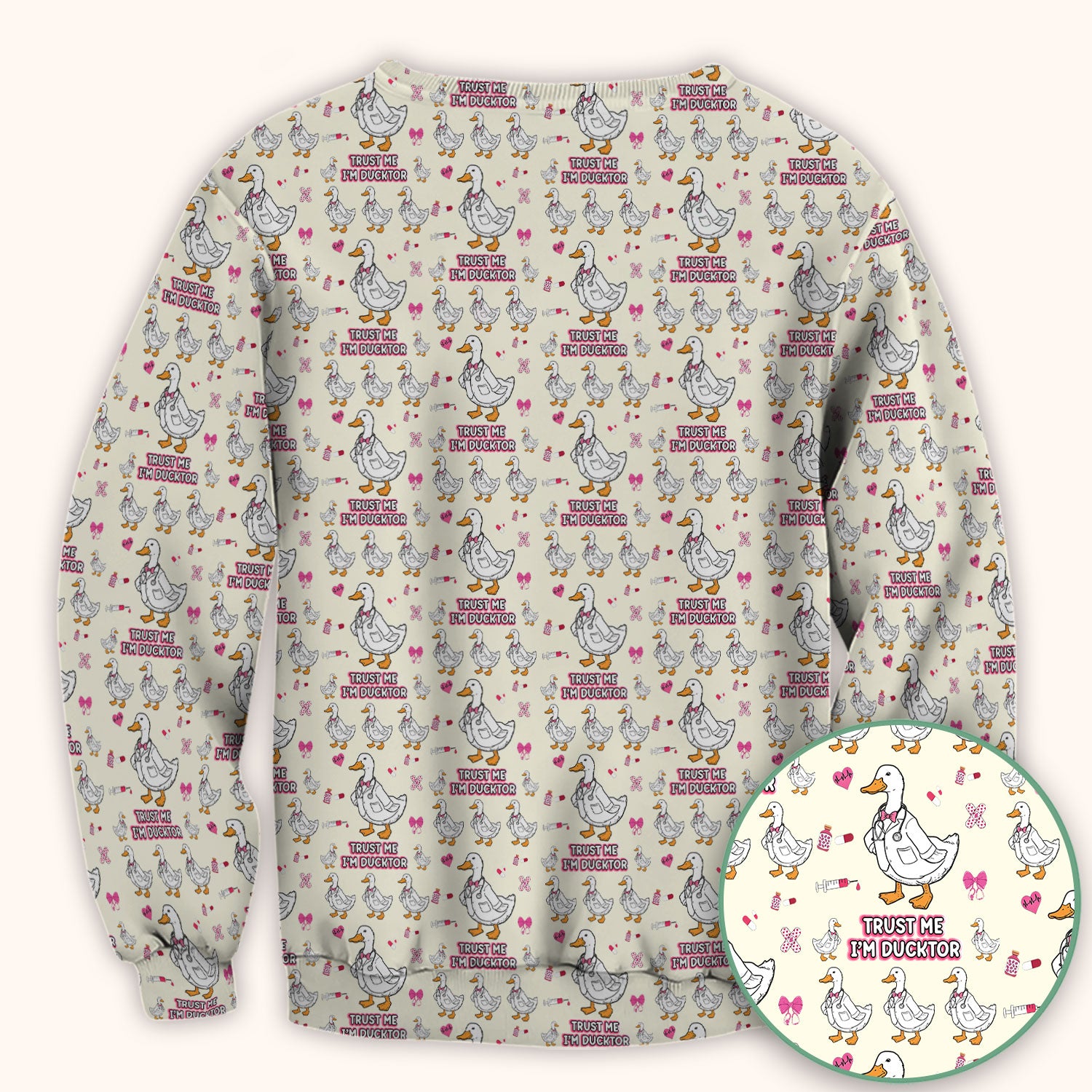 Trust Me I'm Ducktor Scrub Top, Funny Duck Pattern Scrub Shirt, Breathable Fabrics Nursing Uniform For Women