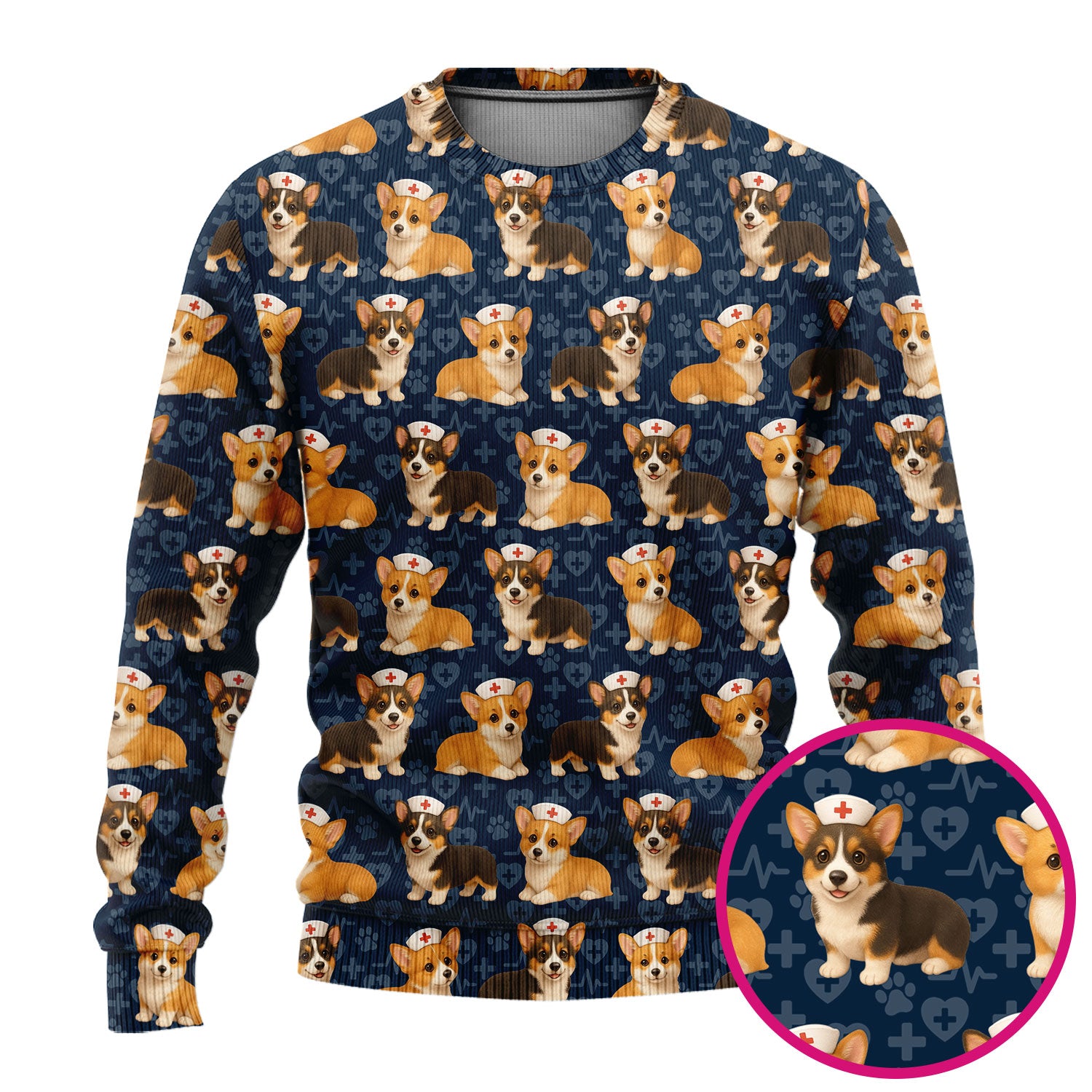 Christmas Corgi Scrubs Pattern for Women - Cute Dog Scrubs Top & Pants Set - Festive Nurse Holiday Print Medical Scrubs