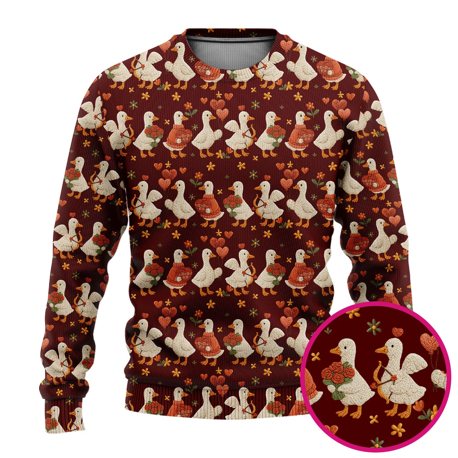 Cute Goose Nurse Scrub Set, Valentine Farm Medical Pattern Shirt, Breathable Fabrics Nursing Uniform