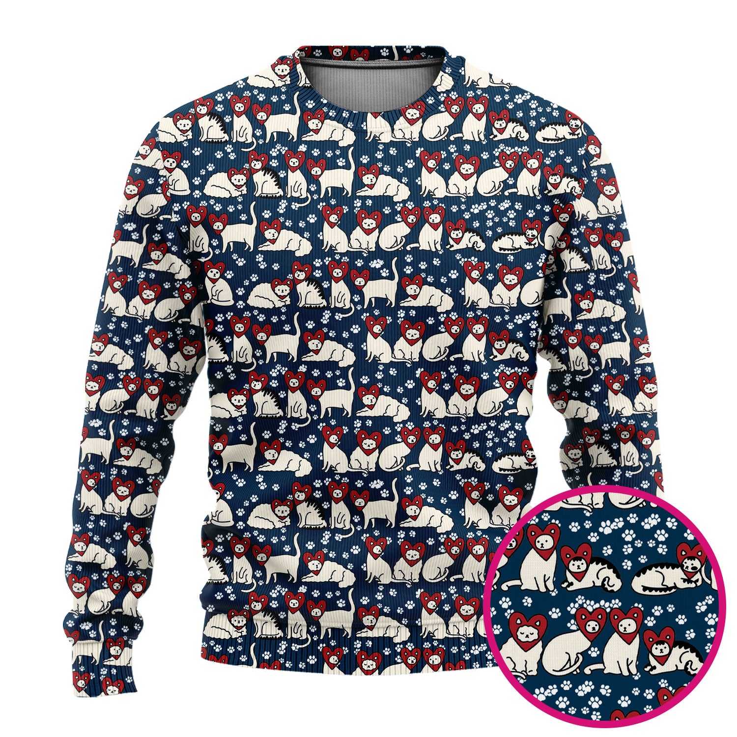 Cute Cat Heart Pattern Scrub Set, Funny Cat Scrub Shirt For Nurses, Breathable Fabrics Nursing Uniform