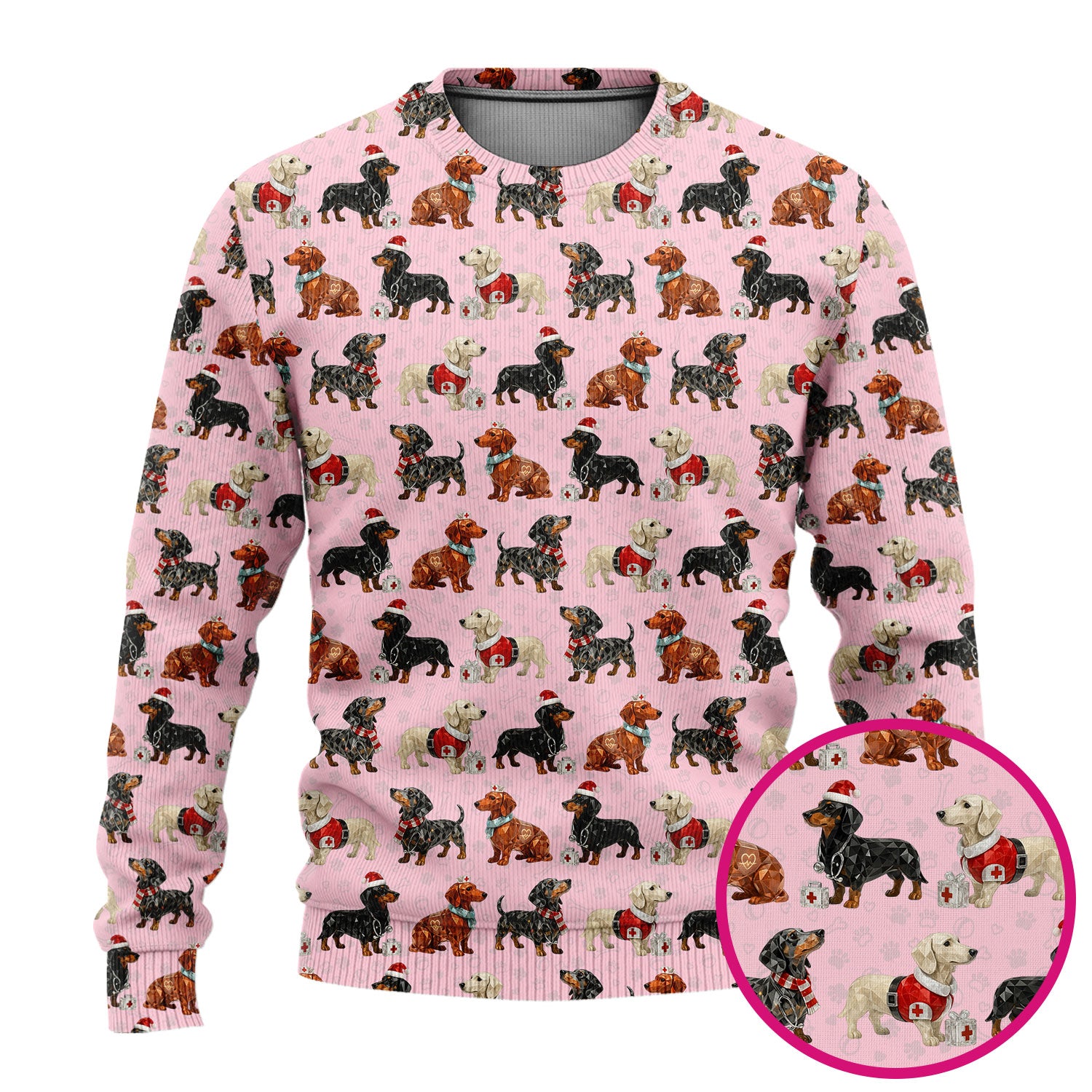 Funny Dachshund Christmas Nurse Ugly Sweater, Holiday Dog Medical Pullover For Nursing