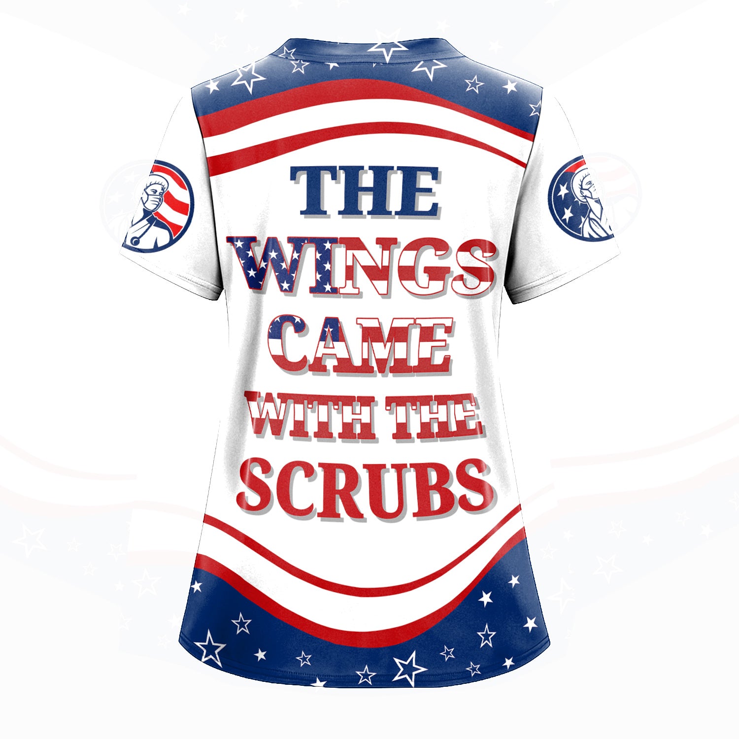 Personalized Nurse Shirt - American Flag Angel Wings & Scrubs Design - Patriotic Gift for RN LPN CNA Women