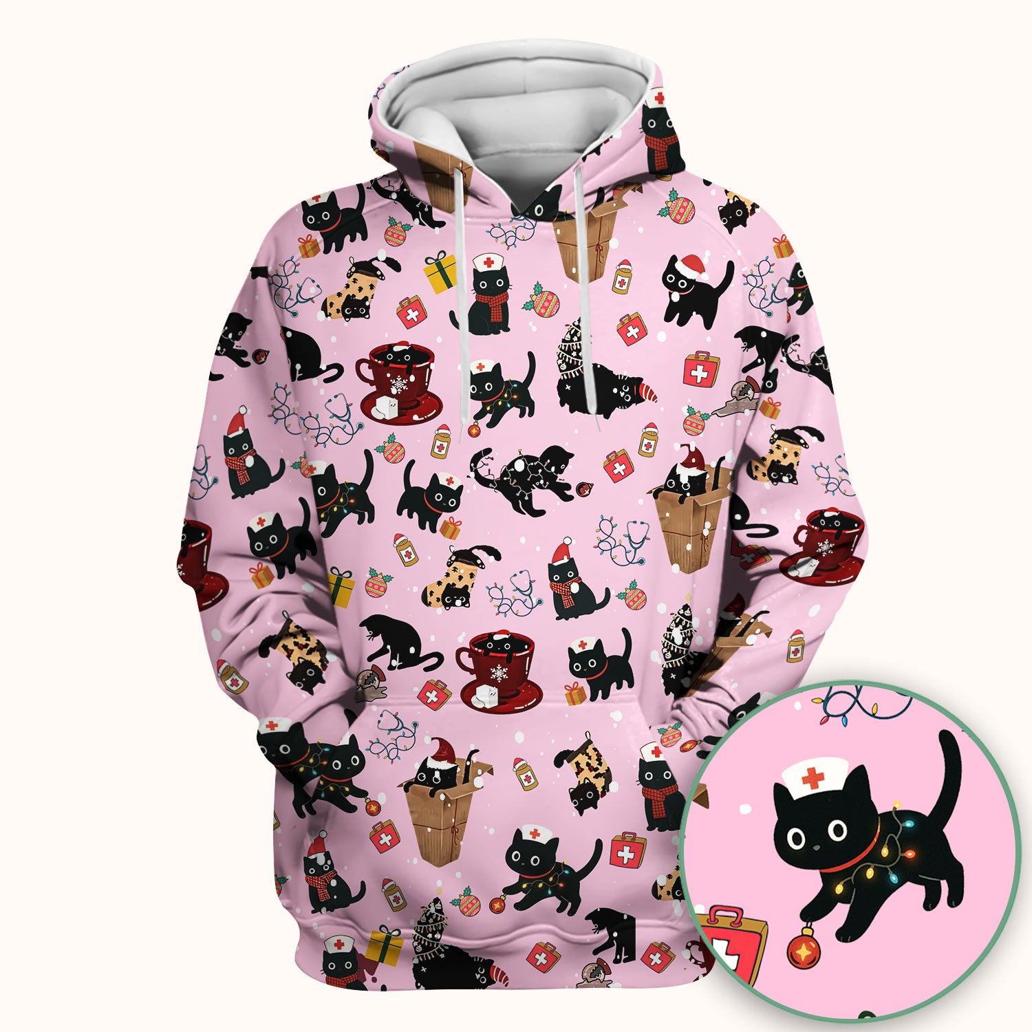 Christmas Cat Scrub Top for Nurse - Funny Black Cats Shirt - Cute Holiday Medical Uniform for Women