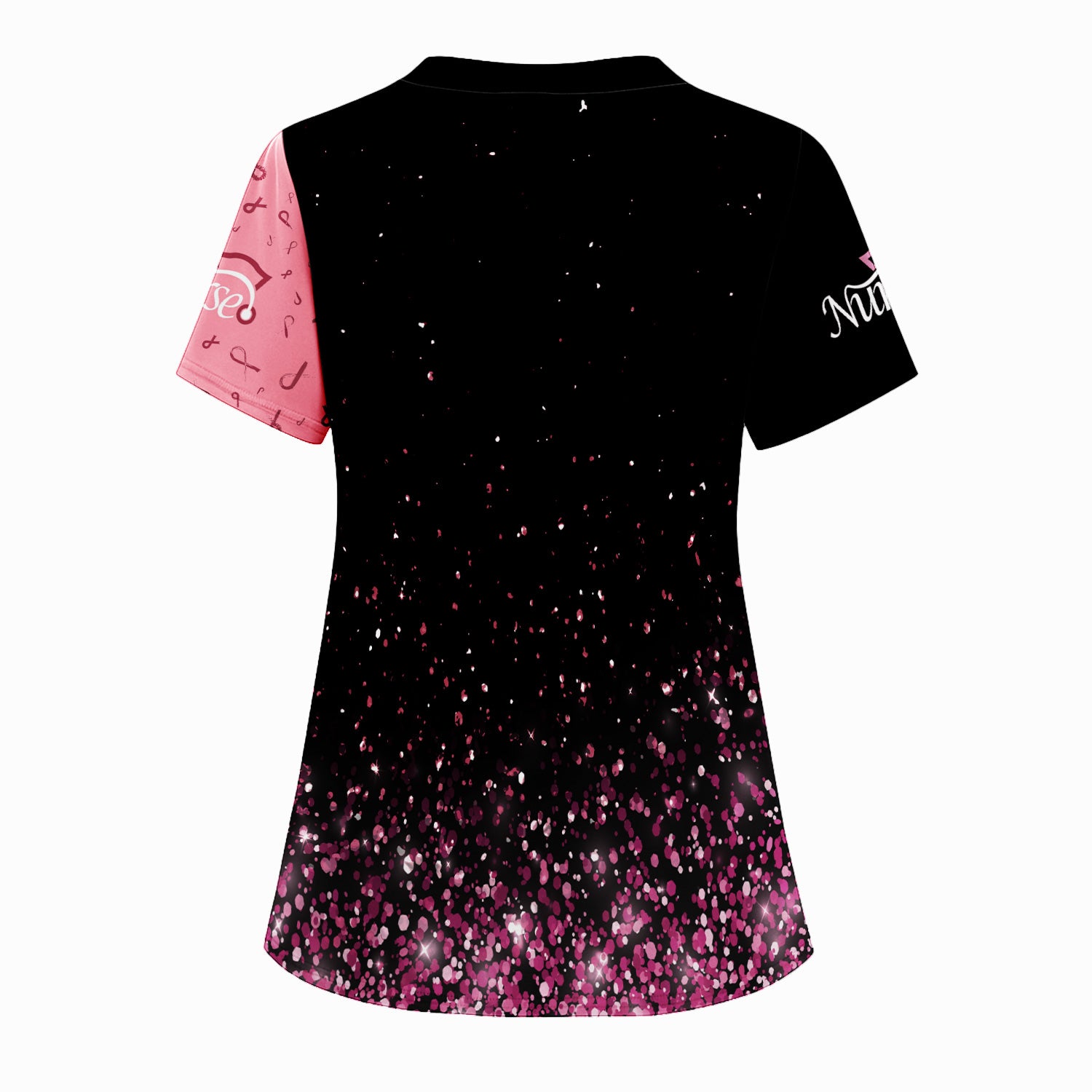 Custom Breast Cancer Warrior Shirt - Pink Glitter Angel Wings & Ribbon Graphic Tee - Gift for Nurse RN LPN CNA