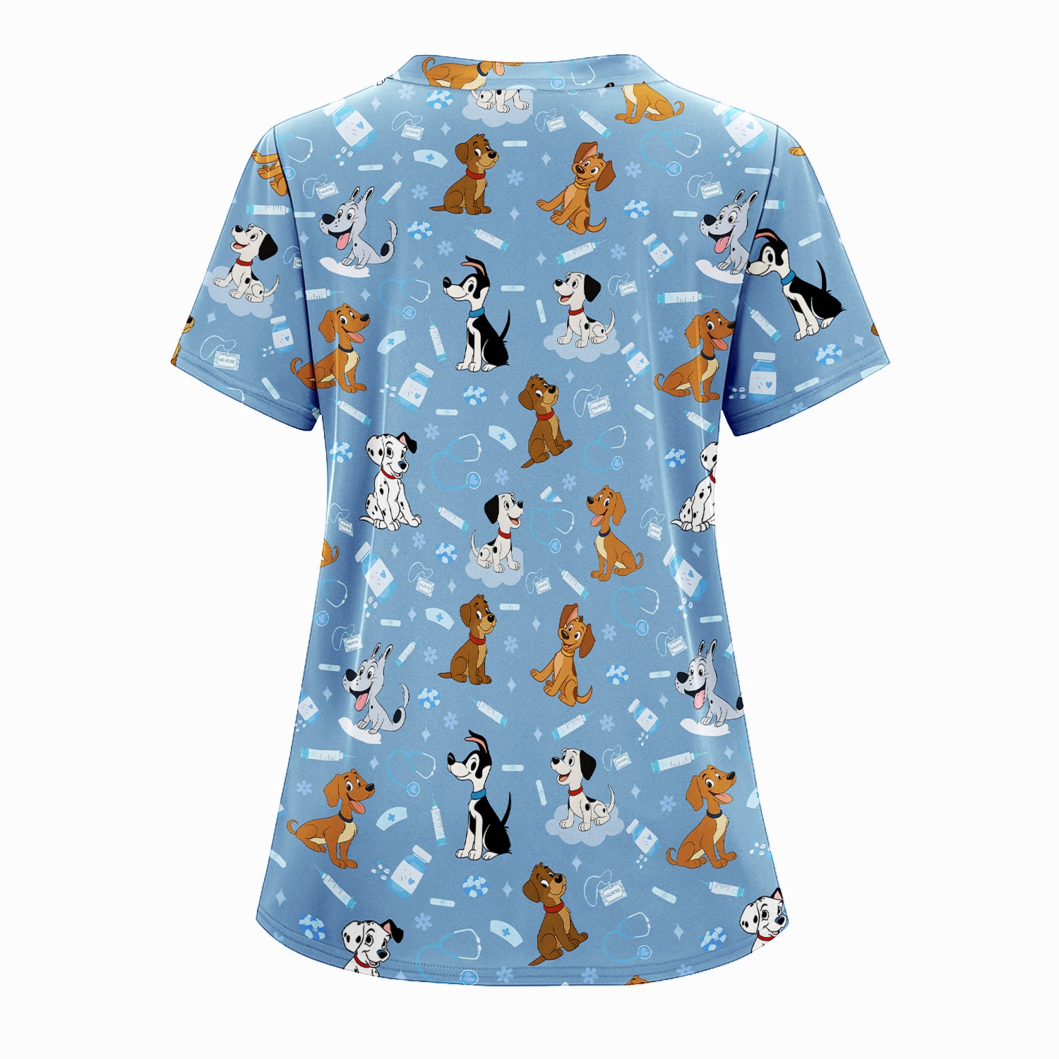 Cute Cartoon Dog Scrubs Top - Fun Puppy Pattern Medical Shirt for Veterinarians, Vet Techs, Animal Lovers - Pet Care Workwear Gift