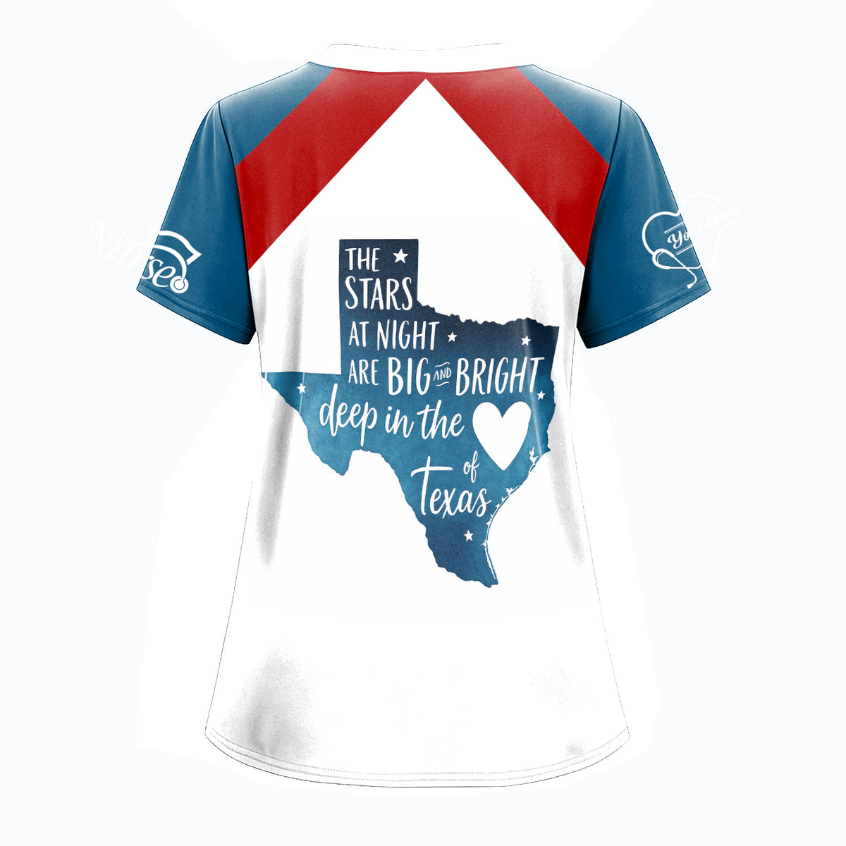Texas Strong Nurse Scrubs - Personalized with Stethoscope & Texas Flag - Custom Name for RN, CNA, LPN - Gift for Healthcare Workers