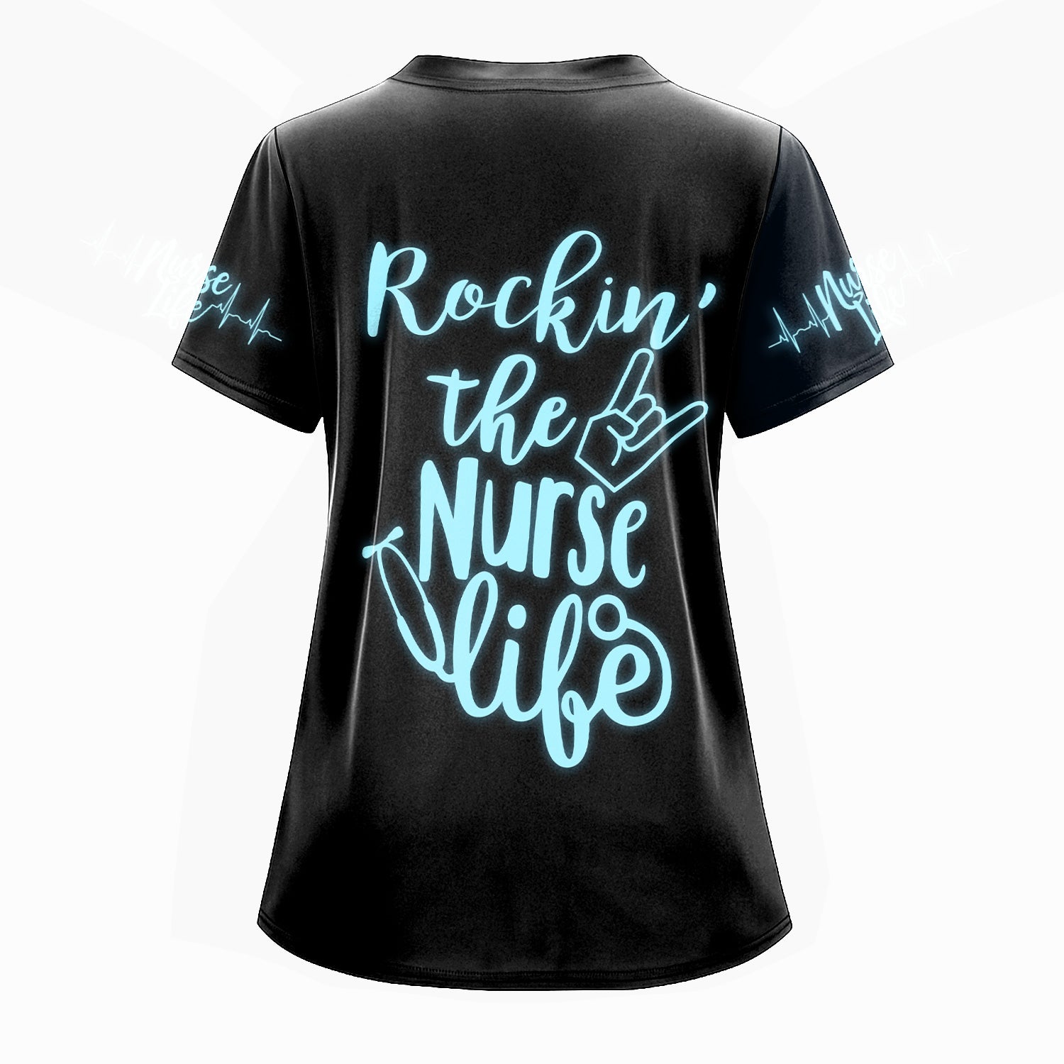 Custom Skeleton Hand Nurse Scrub Top - Rockin the Nurse Life  Quote - Gift for RN, CNA, LPN, Healthcare Worker